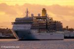ID 6749 ARCADIA (2005/83781grt/IMO 9226906) sails at sunset from Auckland, New Zealand following her second visit to the 